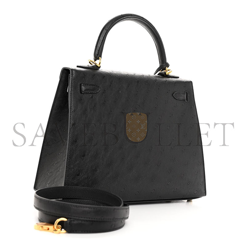 H**mes master a black ostrich kelly 25 with gold hardware (25*17*7cm)
